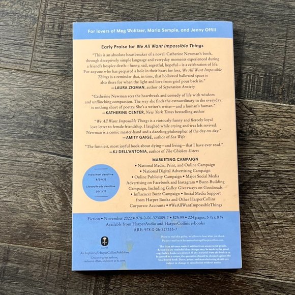 We All Want Impossible Things by Catherine Newman ((ARC UNCORRECTED PROOF)) - Picture 2 of 2